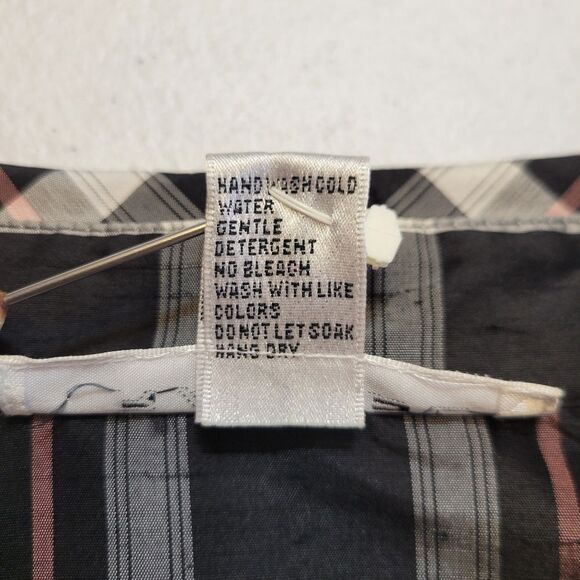 Rafael Silk Plaid Button Up Shirt Blouse Black White Pink - Picture 9 of 11